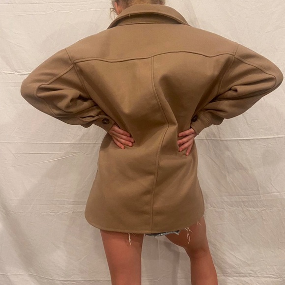 Faux suede drop sleeve shocker over size large camel tan mohair wool felt NWOT - Picture 2 of 7